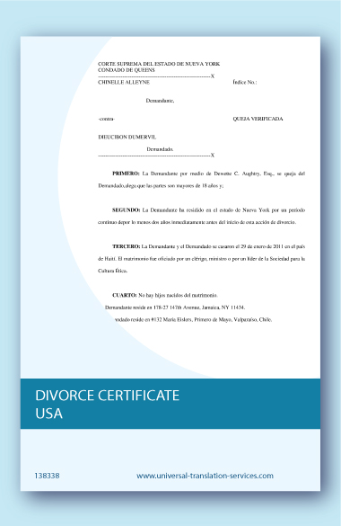 Divorce certificate USA translation into English